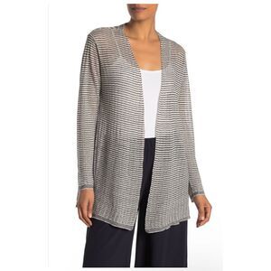 Eileen Fisher organic linen blend striped light weight cardigan M
